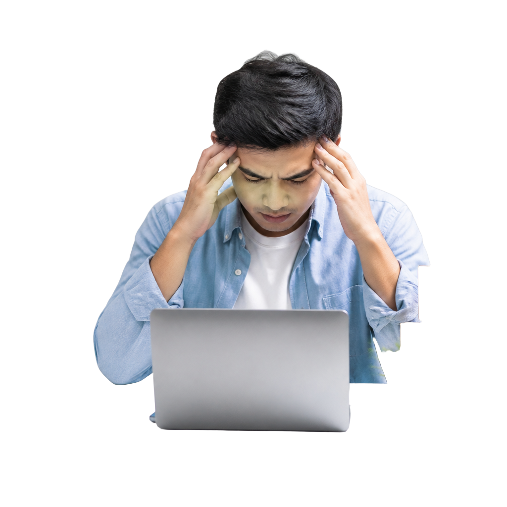 Stressed entrepreneur thinking in front of a laptop